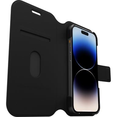 Etui Strada Coque pour iPhone 14 Pro Max, Antichoc, anti-chute, cuir de qualité, 2 porte-cartes, supporte 3 x plus de chutes que la norme militaire - Noir