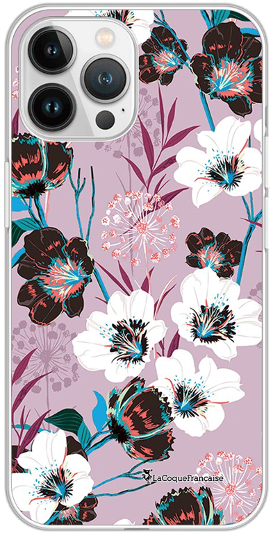 LaCoqueFrançaise Coque Apple iPhone 13 Pro Max 360 intégrale transparente Motif Fleurs parme Tendanc