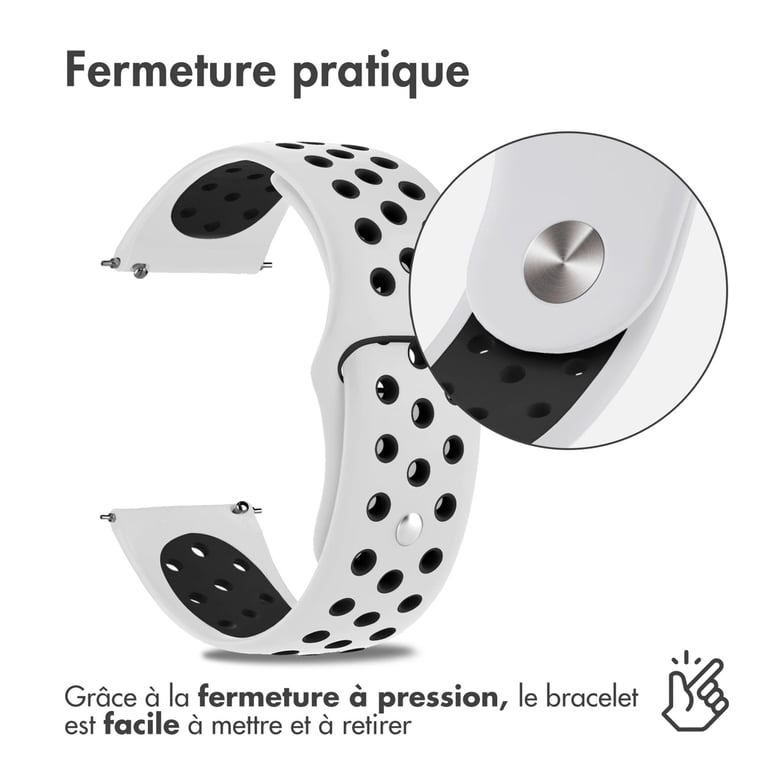 imoshion Bracelet sport en silicone - Connexion universelle 20 mm - White / Black - Neuf