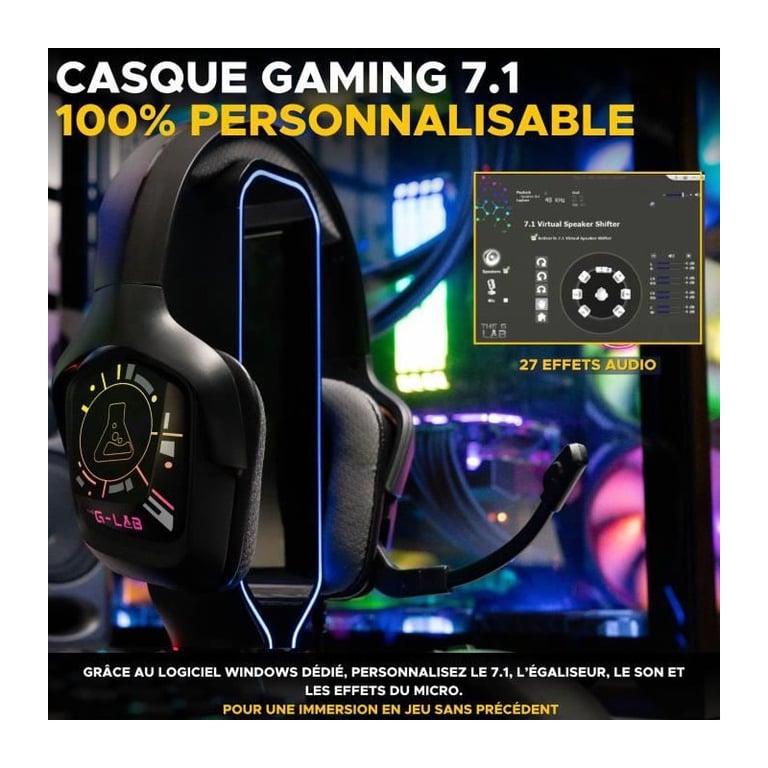 Casque Gamer Filaire The G-Lab KORP Cobalt 7.1 EX – Son Surround 7.1, RGB - vue 3