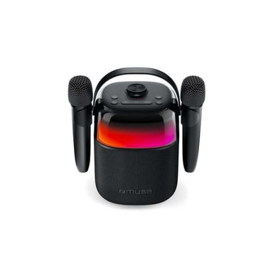 Enceinte Bluetooth karaoké MUSE M-530 KA 30 W Noir avec 2 micros sans fil, USB MP3, AUX 3,5 mm, atténuation des paroles, LED IPX5