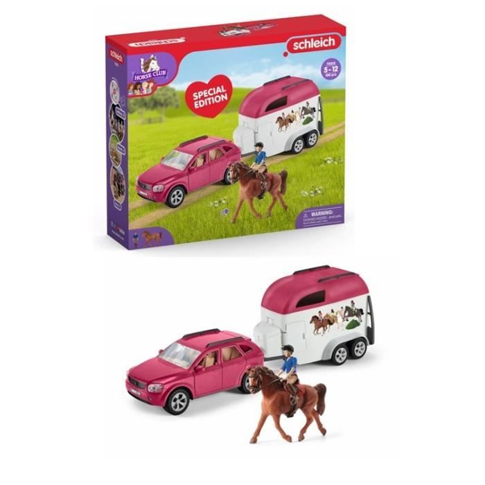 Voiture avec remorque pour chevaux, Coffret schleich avec 1 cheval schleich inclus, coffret figurines pour enfants de 5 ans, - Neuf