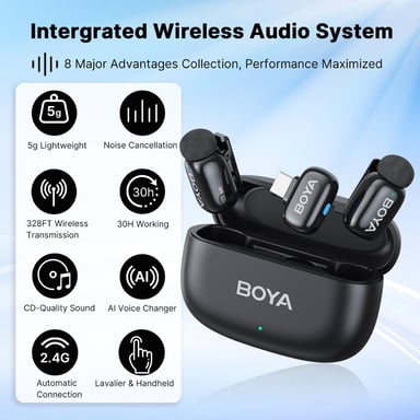 Boya Mini-14 – Micro sans fil 5g, réduction de bruit, USB-C.