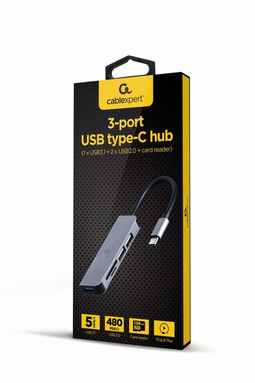 Gembird UHB-CM-CRU3P1U2P2-01 station d'accueil Avec fil USB 3.2 Gen 1 (3.1 Gen 1) Type-A Argent - Neuf