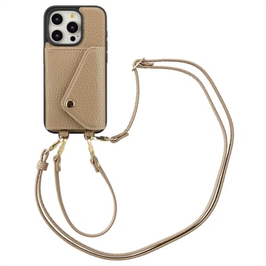 Selencia Coque de télephone Sera avec cordon et porte-cartes enveloppe pour Apple iPhone 15 Pro - Taupe