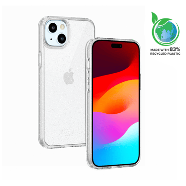 Invisibile guscio ibrido scintillante GEN 2.0 83% plastica riciclata per Apple iPhone 15, chiaro