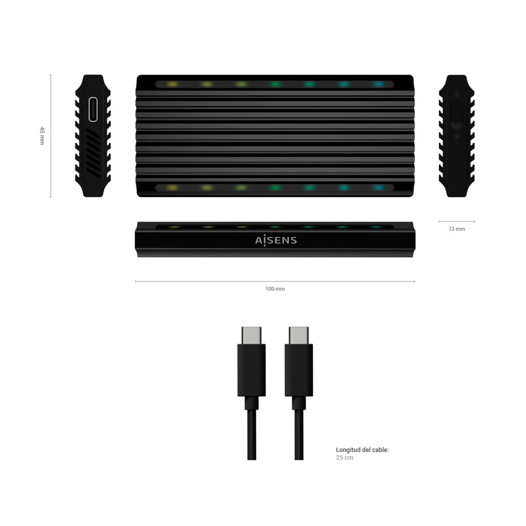 AISENS ASM2 RGB012B Boîtier de disques de stockage Enceinte ssd .2 Neuf - vue 3