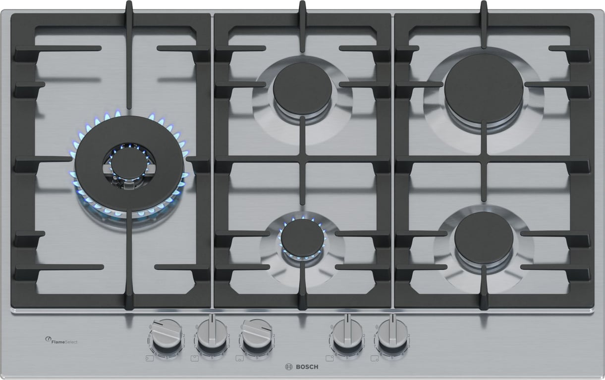 Plaque gaz BOSCH PCS7A5I90 inox 75 cm 5 foyers FlameSelect Wok intégré - vue 2