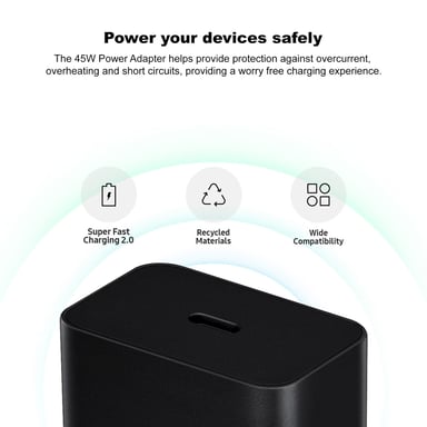 Kit Chargeur USB C 45W + Câble USB C / USB C 1.8m Noir Samsung