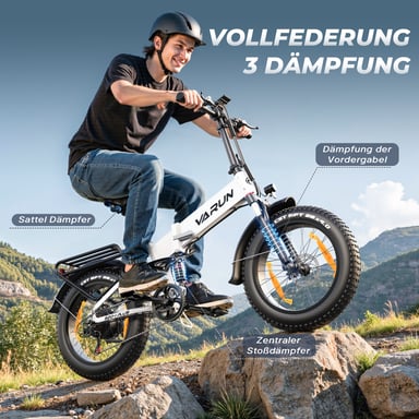 Vélo électrique pliant VARUN S20-2 tout suspendu 20 pouces avec batterie 48 V 13 Ah