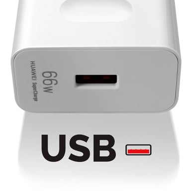 Chargeur Secteur Huawei d'Origine, USB 66W SuperCharge Blanc