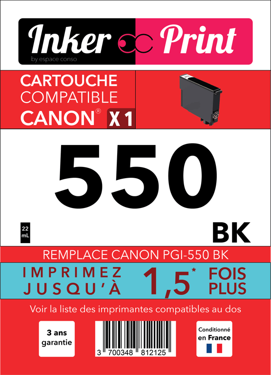 Cartouche d'encre recyclée compatible avec CANON PGI-550 XL (Noir)