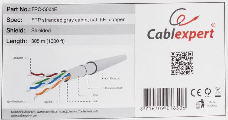 Gembird 305m Cat5e FTP câble de réseau Gris F/UTP (FTP)