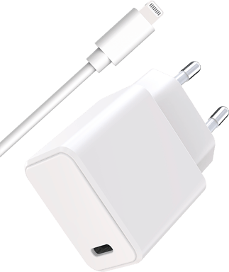 Kit Chargeur USB C 20W + Câble USB C / Lightning 1m Blanc WOW