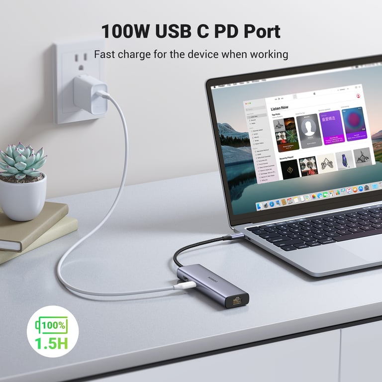 Ugreen USB C to 2*USB3.0+HDMI+RJ 45+SD&TF+PD port Hub Neuf - vue 4