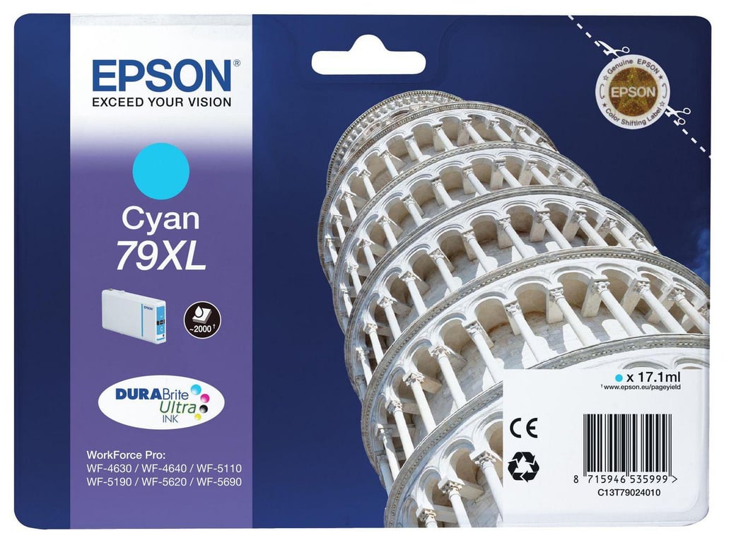 EPSON CART INK CIANO XL PER WF-5620 SERIE TORRE DI PISA - Neuf