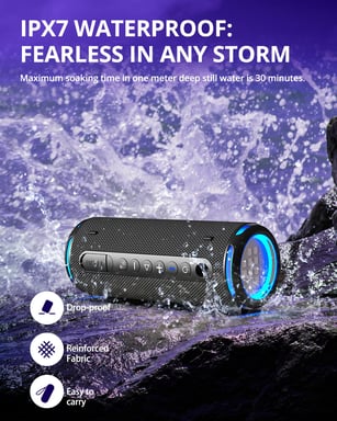 Tronsmart T7 Lite Altavoz Bluetooth 5.3, 30W Altavoz Potente Portátil con Luz LED de Color, Impermeable IPX7, Sonido Estéreo, Control de la App, Apoya TF, SD, para Fiestas, Exterior