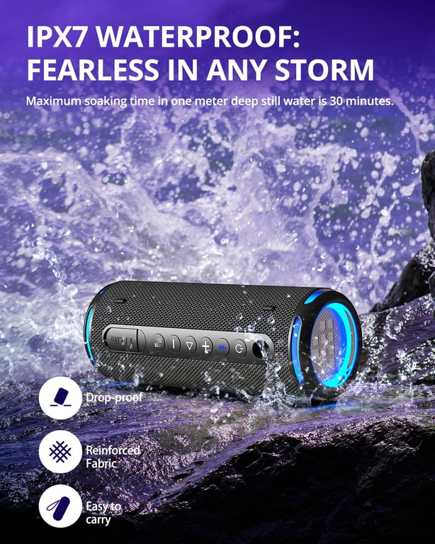 Tronsmart T7 Lite Haut-parleur Bluetooth 5.3, Haut-parleur Portable Puissant de 30W avec Lumière LED Colorée, Étanchéité IPX7, Son Stéréo, Contrôle via Application, Prend en Charge TF, SD, pour Fêtes, Extérieur - Neuf Noir - vue 3