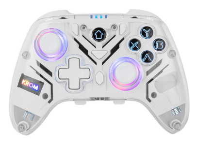 Krom NXKROMKRYSTAL mando y volante Transparente, Blanco Bluetooth/USB Gamepad Analógico/Digital Android, Nintendo Switch, Nintendo Switch 2, PC, iOS