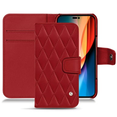 Housse cuir Apple iPhone 14 Pro - Rabat portefeuille - Rouge - Cuir lisse couture