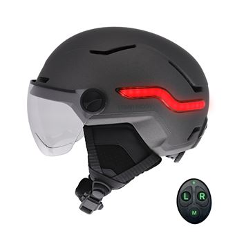 Casque vélo Tnb URBAN MOOV LED feu de freinage automatique avec visiere & caches oreilles taille M gris