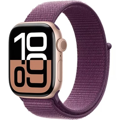Apple Watch Series 10 GPS + Cellular Oro Rosa 42mm con cinturino in Tessuto Prugna