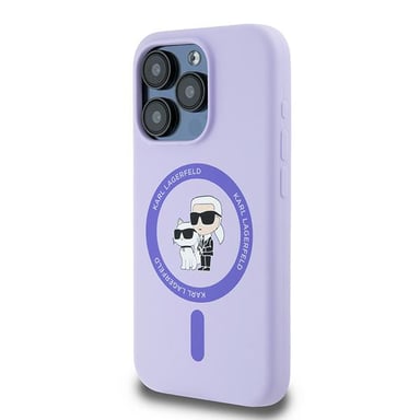 Custodia Karl Lagerfeld per iPhone 15 Pro 6.1'' viola Custodia rigida in silicone Karl&Choupette Heads Ring MagSafe
