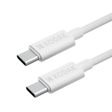 KODAK Cable USB-C a USB-C - Cable de carga y transferencia de datos de alta velocidad, compatible con dispositivos USB-C, 1 m de longitud, diseño resistente - Blanco.