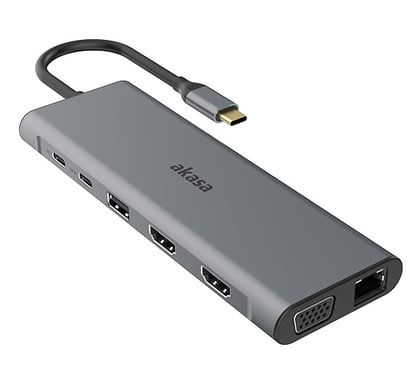 Akasa AK-CBCA28-18BK base para portátil y replicador de puertos Alámbrico USB 3.2 Gen 1 (3.1 Gen 1) Type-C Negro, Gris
