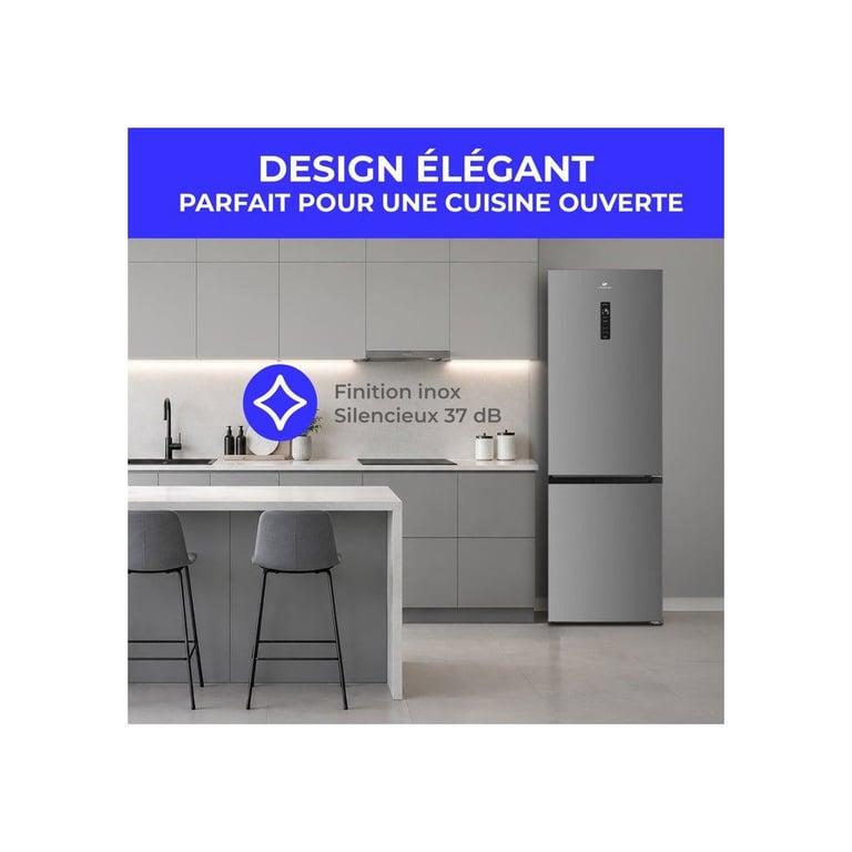 Réfrigérateur combiné CONTINENTAL EDISON CEFC400NFIXD 402 Classe D 60 x 68 x 186 cm Inox - vue 4