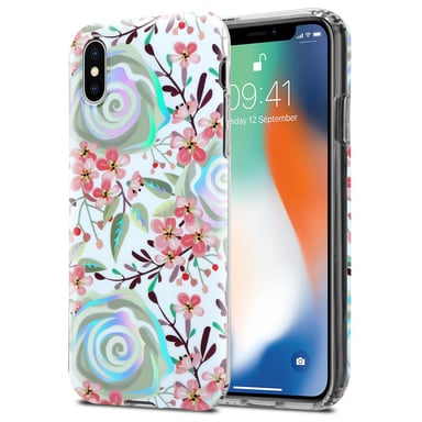 Coque pour Apple iPhone X / XS en FLEURS DE PÊCHE Housse de protection Étui en silicone TPU avec motif floral