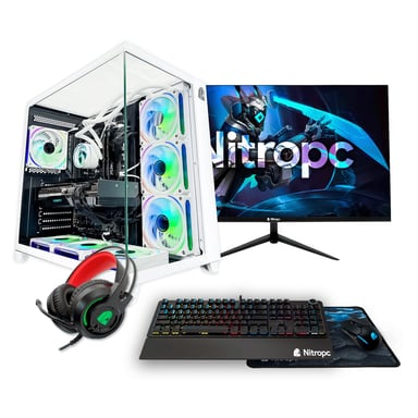 PC Gaming completo Nitropc Pack Gold Plus v2 - AMD Ryzen 7 5800X, RTX 4060 8GB, RAM 32GB, M.2 2TB, Windows 11, WiFi, Blanco - Monitor 24'' FullHD + accesorios
