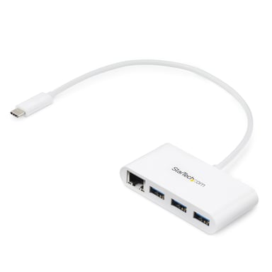 StarTech.com Hub USB-C a 3 porte con Gigabit Ethernet - USB 3.0 (5Gbps) - Da USB-C a 3x USB-A - Bianco