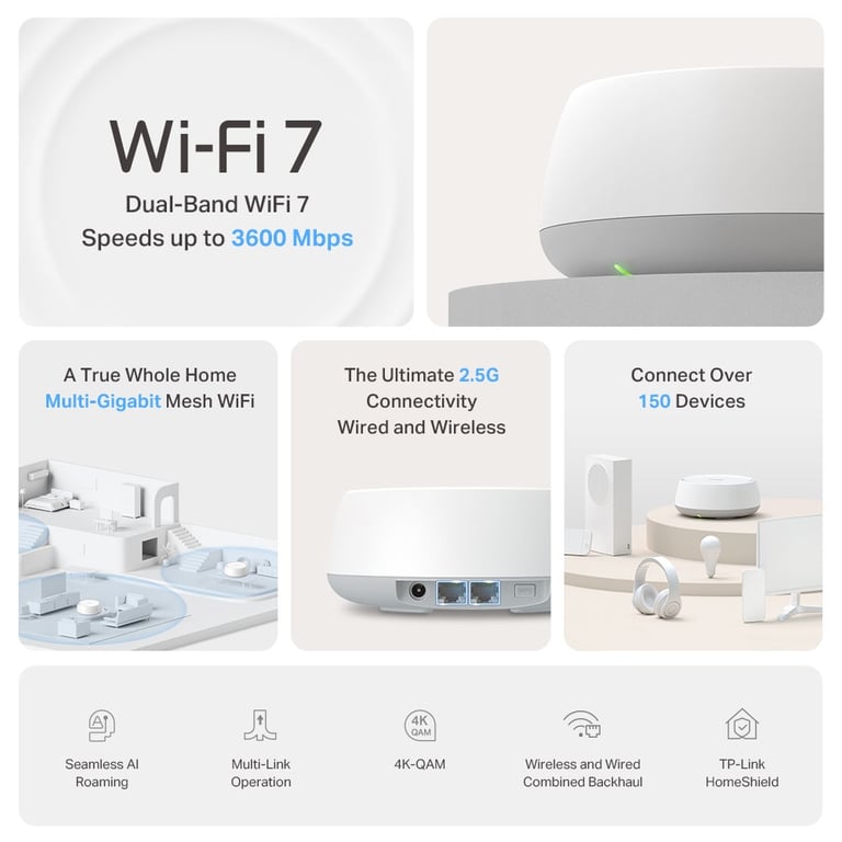 TP Link DECO BE25 1 PACK système Wi Fi maillé Bi bande 2 4 GHz / 5 GHz Wi Fi 7 802.11be 2 Interne Neuf - vue 3