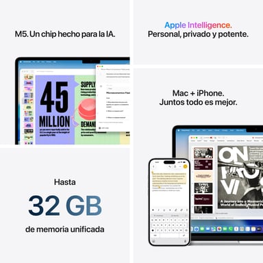 MacBook Air M5 (2026) de 13.6'', 1 TB, RAM 16 GB, GPU Apple 10, color medianoche - QWERTY ES