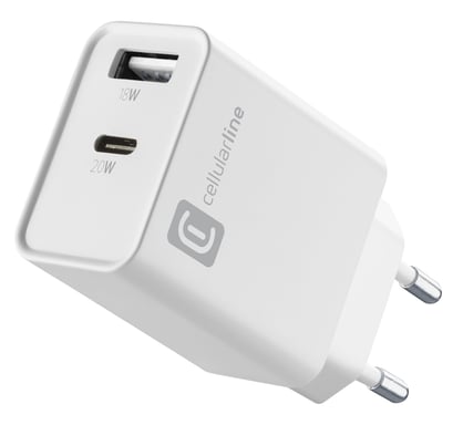Cellularline Multiport Charger PD 20W Cargador de 20 W con puertos USB-A y USB-C