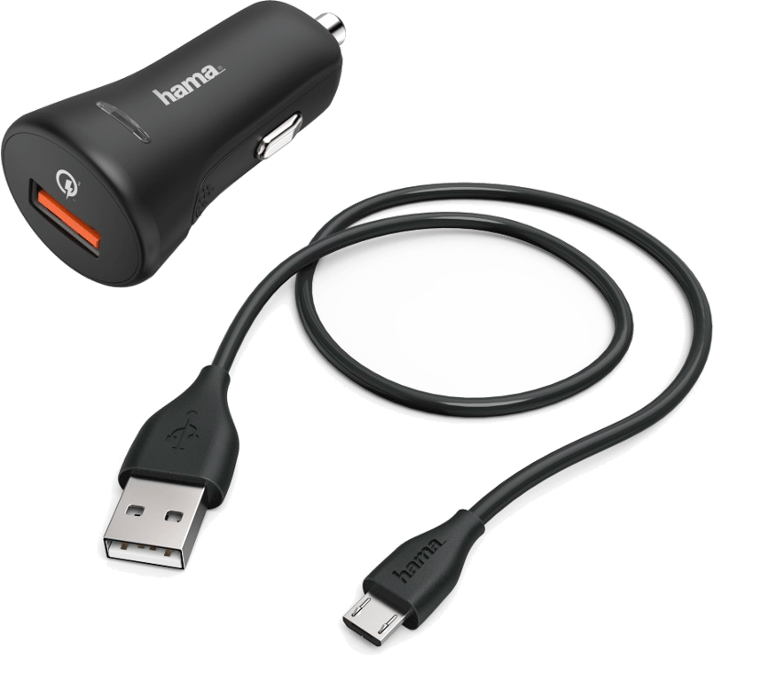 Kit charg allume cigare, micro-USB, 3A, chargeur QC3.0 + câble micro-USB, 1,5m, noir