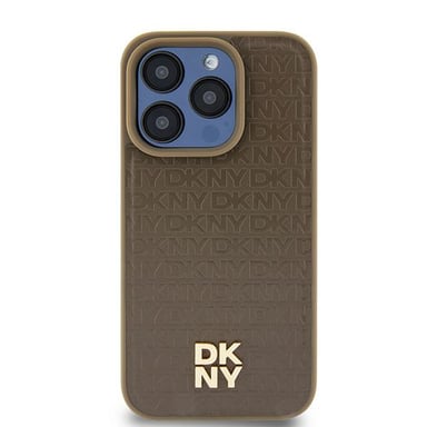 Custodia DKNY per iPhone 15 Plus 6,7'' marrone Custodia rigida in pelle Logo in metallo MagSafe