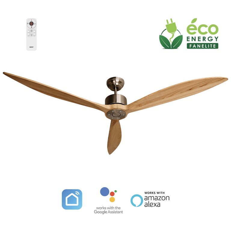 Fanelite Ventilateur de plafond 164 cm et bois NEBA Moteur DC Télécommande Wifi Très silencieux Neuf