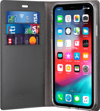 Diarycase 2.0 Funda tipo almeja de piel auténtica con soporte magnético para Apple iPhone XS Max, negro medianoche