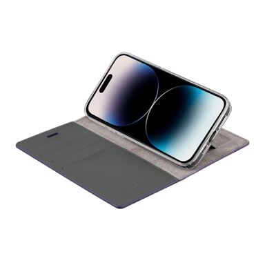 Diarycase 2.0 Funda tipo almeja de piel auténtica con soporte magnético para Apple iPhone 14 Pro, Vesper Violet