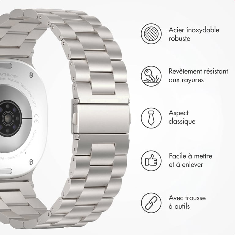 imoshion Bracelet en acier pour Samsung Galaxy Watch 8 (40/44mm) / Classic (46mm) - Lumière stellaire - Neuf