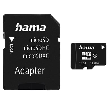 16GB microSDHC Clase 10 22MB/s Tarjeta de Memoria + Adaptador / Móvil