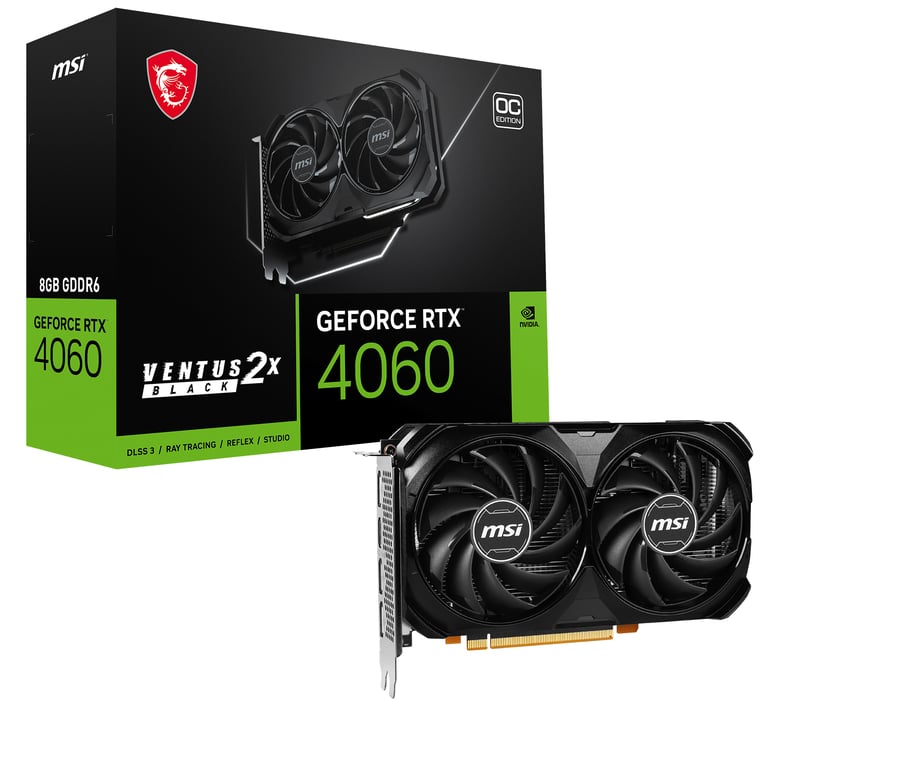 MSI VENTUS GEFORCE RTX 4060 2X BLACK 8G OC carte graphique NVIDIA 8 Go GDDR6 - Neuf