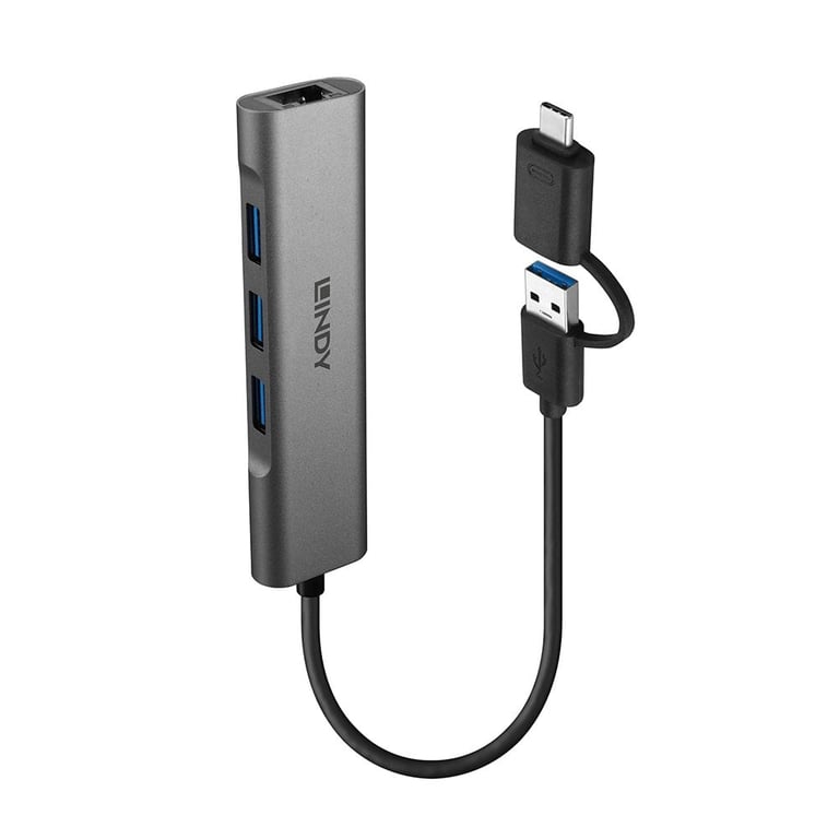 Lindy 43379 hub & concentrateur USB 3.2 Gen 1 (3.1 Gen 1) Type-A + Type-C 5000 Mbit/s