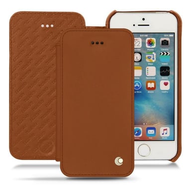 Housse cuir Apple iPhone SE - Rabat horizontal - Marron - Cuir lisse