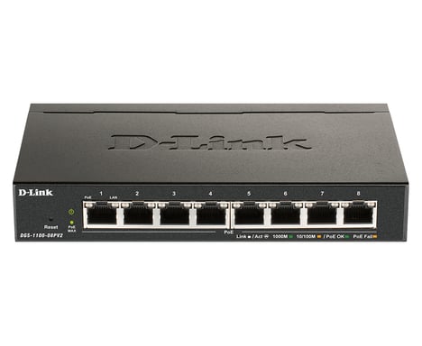 D-Link DGS-1100-08PV2 Gestionado L2/L3 Gigabit Ethernet (10/100/1000) Energía sobre Ethernet (PoE) Negro