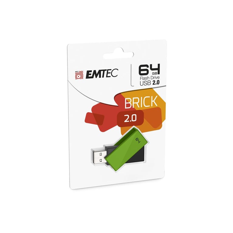 Emtec C350 Brick 2.0 lecteur USB flash 64 Go USB Type-A Noir, Vert - Neuf