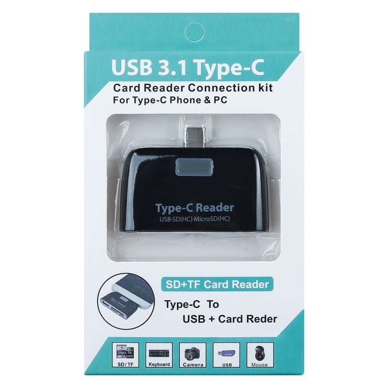 Lecteur de cartes pour Smartphone Type-C Android SD Micro SD USB Adaptateur  Universel (NOIR) - Shot Case