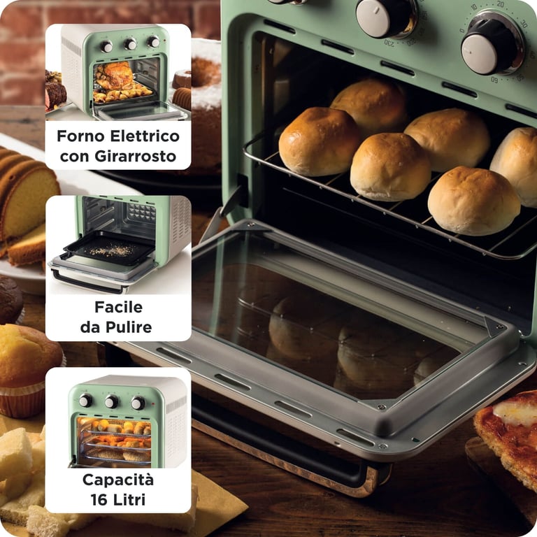 Ariete 4632/04 Unique 16 L Pose libre 1400 W Friteuse d'air chaud Vert - Neuf